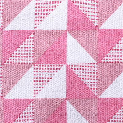 Cotton tote bag, 'Pink Geometry' - Pink & White Screen-Printed Geometric Themed Cotton Tote Bag