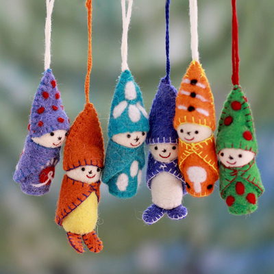Set de regalo seleccionado - Guirnalda de adorno de árbol de fieltro de lana y juego de regalo curado con 6 adornos
