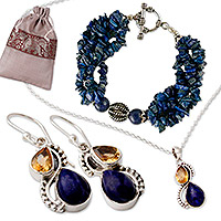 Conjunto de regalo seleccionado, 'Belleza azul': collar, pendientes y pulsera de lapislázuli Conjunto de regalo seleccionado