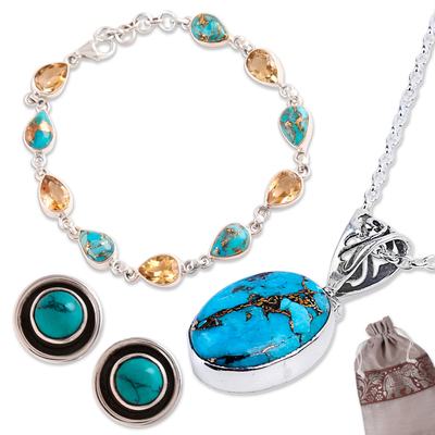 Curated gift set, 'Mythical India' - Curated Gift Set with Necklace Earrings Bracelet from India