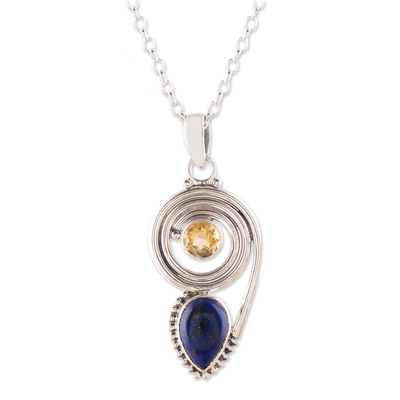 Curated gift set, 'Wondrous Coil' - Curated Gift Set with Lapis Lazuli Citrine Necklace Earrings
