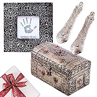 Curated gift set, 'Antique Splendor' - jewellery Box Photo Frame 2 Incense Holders Curated Gift Set