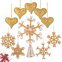 Curated gift set, 'Radiant Christmas' - Tree Topper & 9 Beaded Ornaments Curated Christmas Gift Set