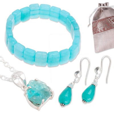 Curated gift set, 'Serene Harmony' - Agate Apatite Necklace Earrings & Bracelet Curated Gift Set