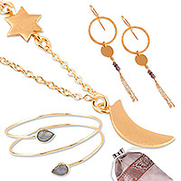 Set de regalo seleccionado, 'Golden Dreams' - Set de regalo seleccionado con collar, pendientes y pulsera chapados en oro