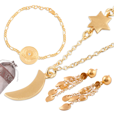 Set de regalo seleccionado - Set de regalo curado con joyas de piedras preciosas chapadas en oro pulido de 22k