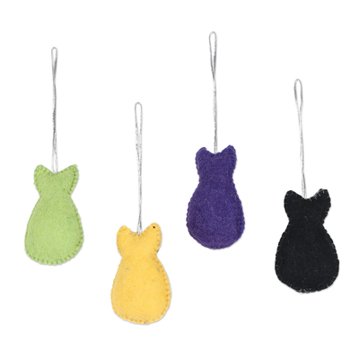 Curated gift set, 'Cat's Meow' - Curated Gift Set with 16 Hand-Embroidered Cat Ornaments