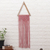 Cotton wall hanging, 'Triangle of Compassion' - Handwoven Triangle Pink Macrame Cotton Wall Hanging