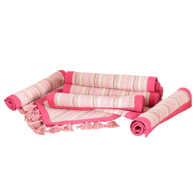 Cotton table runner and placemats, 'Pink Grace' (set of 5) - Handmade Pink Cotton Table Runner and Placemats (Set of 5)