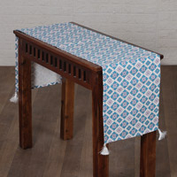 Cotton table runner, 'Moroccan Delights' - Moroccan Patterned Blue and Pink Cotton Table Runner