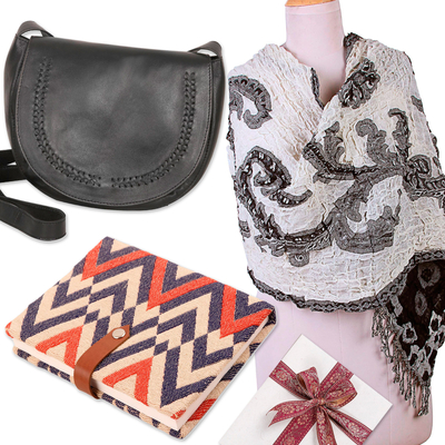 Curated gift set, 'Chic & Charismatic' - Handcrafted Leather, Cotton and Wool Curated Gift Set