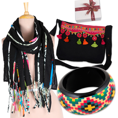 Curated gift set, 'Dreams with Style' - Handcrafted Black Base-Toned colourful Curated Gift Set