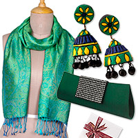 Set de regalo curado, 'Elegancia en tonos sutiles' - Set de regalo curado tradicional hecho a mano en tonos verdes