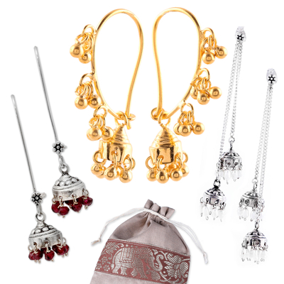 Curated gift set, 'Jhumki Jewels' - Traditional Gemstone Jhumki Earrings Curated Gift Set