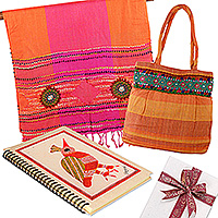 Curated gift set, 'Bold and Vibrant' - 3-Piece Curated Gift Set with colourful Scarf Bag and Journal