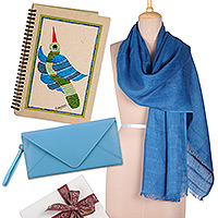Set de regalo curado, 'Blue All the Way' - Set de regalo curado hecho a mano en tonos azules de la India