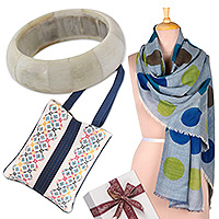 Curated gift set, 'Everyday Blues' - Handcrafted Blue and Ivory Curated Gift Set from India