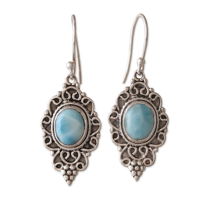 Larimar dangle earrings, 'Classic Heaven' - Polished Classic Natural Larimar Dangle Earrings from India