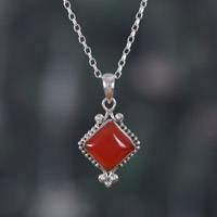 Carnelian pendant necklace, 'Manor of the Courageous' - Polished Sterling Silver Natural Carnelian Pendant Necklace