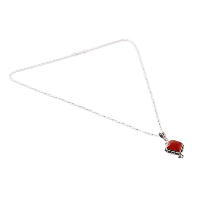 Halskette mit Karneol-Anhänger - Halskette mit Anhänger aus poliertem Sterlingsilber mit natürlichem Karneol