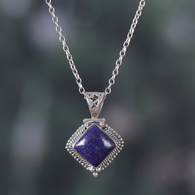 Collar con colgante de lapislázuli - Collar con colgante de lapislázuli de plata de ley pulida