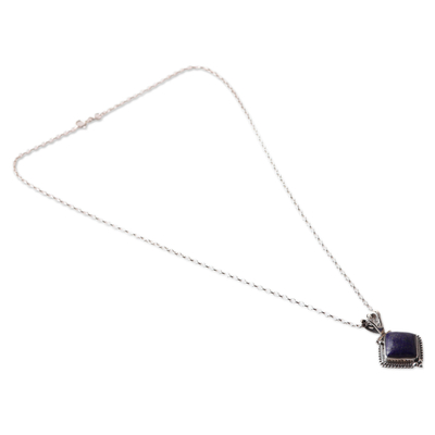 Collar con colgante de lapislázuli - Collar con colgante de lapislázuli de plata de ley pulida