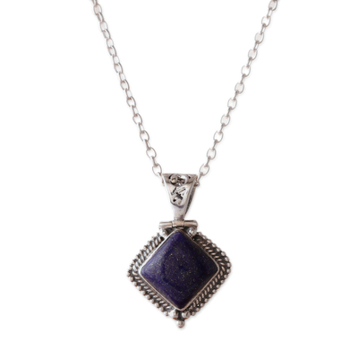 Lapis lazuli pendant necklace, 'Manor of the Intellectual' - Polished Sterling Silver Lapis Lazuli Pendant Necklace