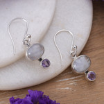 Rainbow moonstone and amethyst dangle earrings, 'Sage's Harmony' - Natural Rainbow Moonstone and Amethyst Dangle Earrings