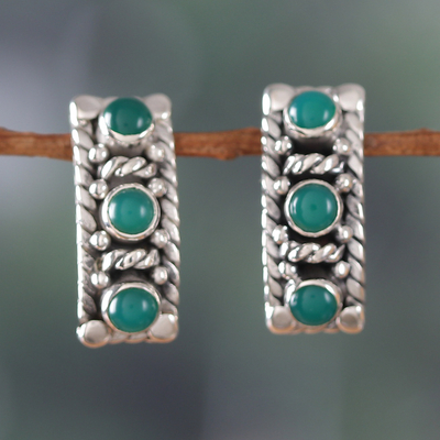 Onyx drop earrings, 'Stairs to Renewal' - Classic Polished Stair-Shaped Green Onyx Drop Earrings