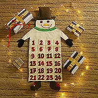 Calendario de adviento de fieltro de lana - Calendario de adviento de fieltro de lana hecho a mano con temática de muñeco de nieve