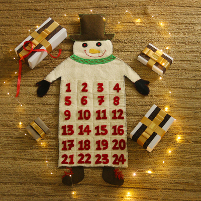 Calendario de adviento de fieltro de lana - Calendario de adviento de fieltro de lana hecho a mano con temática de muñeco de nieve