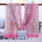 Block-printed cotton scarf, 'Dulcet Passion' - Handcrafted Block-Printed Floral Pink and White Cotton Scarf