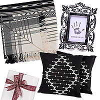 Curated gift set, 'Midnight Enchantment' - Black and White Cotton and Wood Home Decor Curated Gift Set