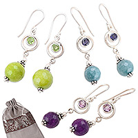 Curated gift set, 'Pairs to Shine' - Sterling Silver and Gemstone Earrings Curated Gift Set