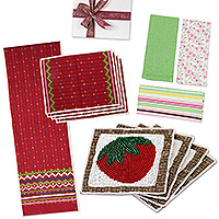 Curated gift set, 'Strawberry Fields' - Patchwork, Patterned and Beaded Table Decor Curated Gift Set