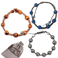 Curated gift set, 'Shamballa Attraction' - Waxed Cotton and Stone Shamballa Bracelet Curated Gift Set
