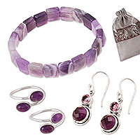 Curated gift set, 'Purple Adoration' - Sterling Silver, Agate and Amethyst Jewelry Curated Gift Set