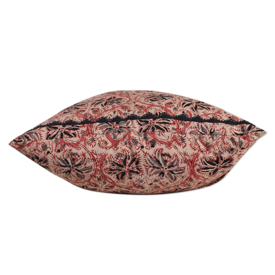 Cotton applique cushion covers, 'Ivory Garden' (pair) - 2 Ivory Kalamkari Applique Cotton Cushion Covers from India