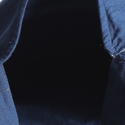 Bolso bandolera de algodón - Bolso Bandolera de Algodón Azul con Estampado Ikat y Cierre de Botón