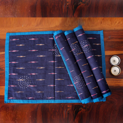Reversible cotton placemats, 'Ikat Glory' (set of 4) - Set of 4 Reversible Cotton Placemats in Blue and Red