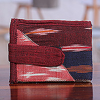 Cotton and jute wallet, 'Wine Essential' - Handcrafted Patterned Wine Cotton and Jute Wallet