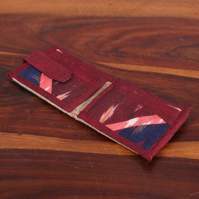 Cotton and jute wallet, 'Wine Essential' - Handcrafted Patterned Wine Cotton and Jute Wallet