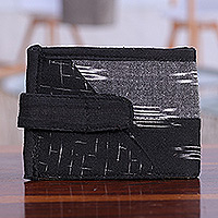 Geldbörse aus Baumwolle und Jute, „Night Essential“ – handgefertigte, gemusterte Geldbörse aus schwarzer Baumwolle und Jute