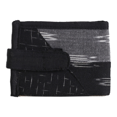 Cotton and jute wallet, 'Night Essential' - Handcrafted Patterned Black Cotton and Jute Wallet