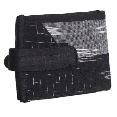 Cotton and jute wallet, 'Night Essential' - Handcrafted Patterned Black Cotton and Jute Wallet