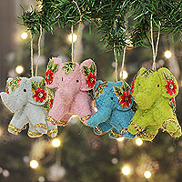 Wool felt ornaments, 'Enchanting Elephants' (set of 4) - Handmade Embroidered Wool Felt Elephant Ornaments (Set of 4)