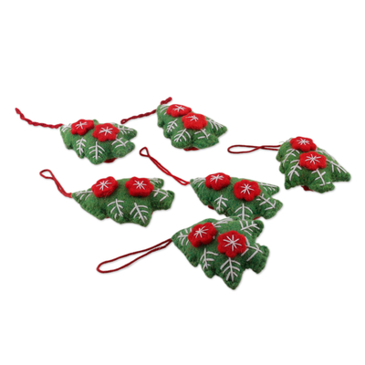 Wool felt ornaments, 'Sylvan Holidays' (set of 6) - Handcrafted Christmas Tree Wool Felt Ornaments (Set of 6)