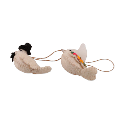 Wool felt ornaments, 'Flying Bride & Groom' (set of 2) - Handcrafted Bird-Themed Bride and Groom Ornaments (Set of 2)