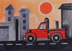 'Car Series I' - Signed Impressionist Warm-Toned Acrylic Cityscape Painting