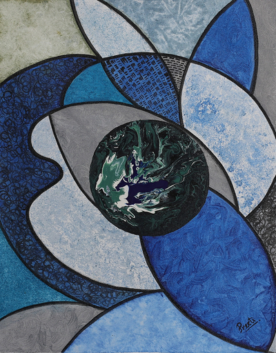 'Plant Earth' - Signed Expressionist Abstract Blue and Grey Acrylic Painting